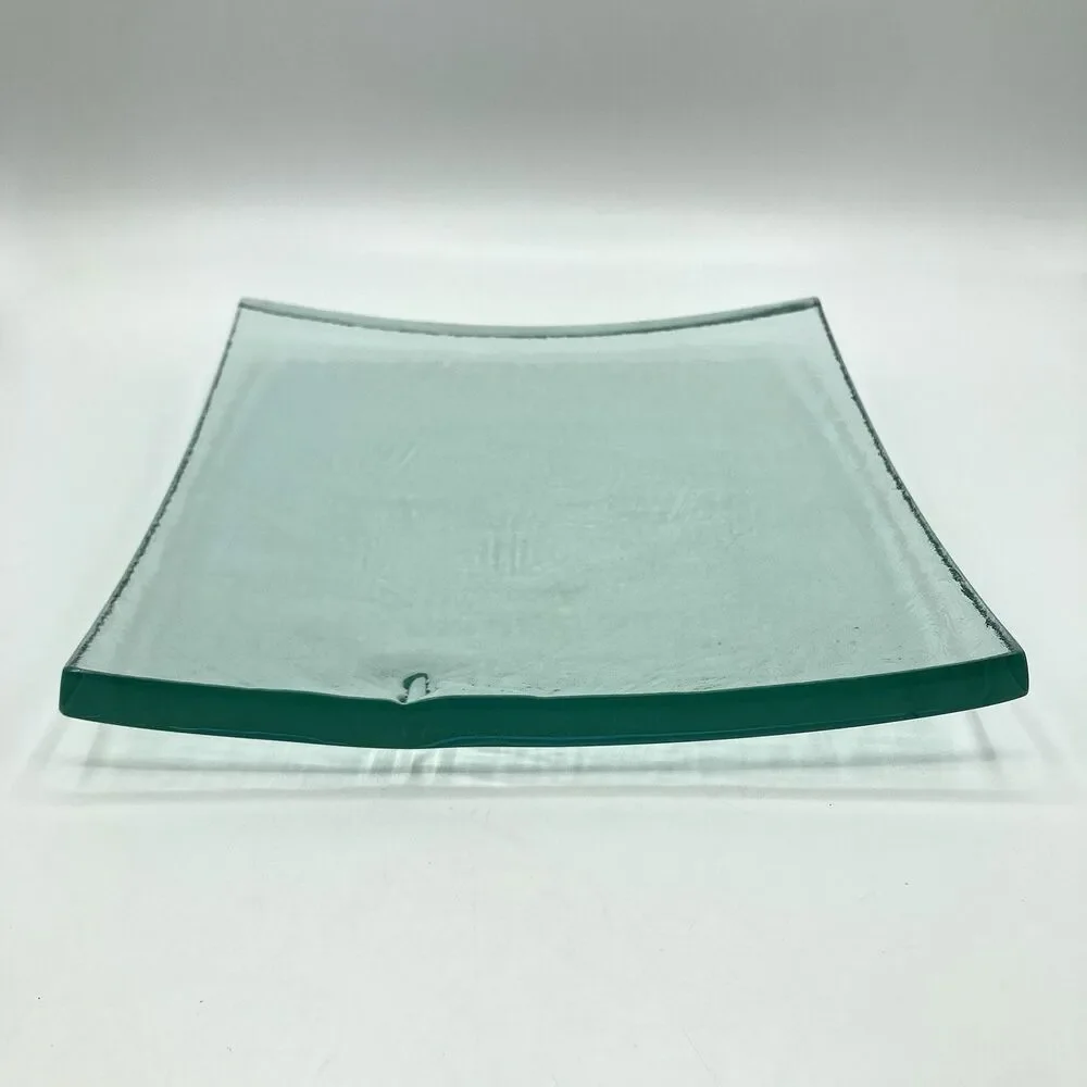 Vintage Annieglass Slab Platter Tray Modernist Art Glass Signed Green 8” Square